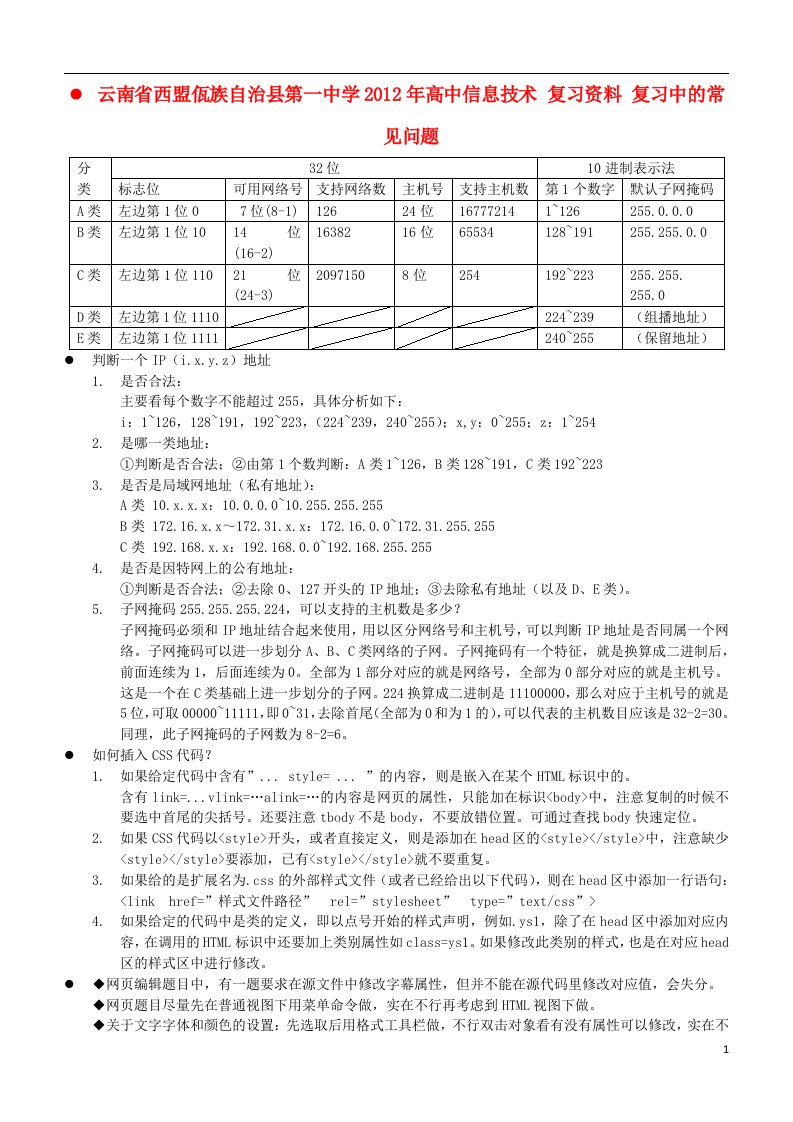 云南省西盟佤族自治县第一中学高中信息技术