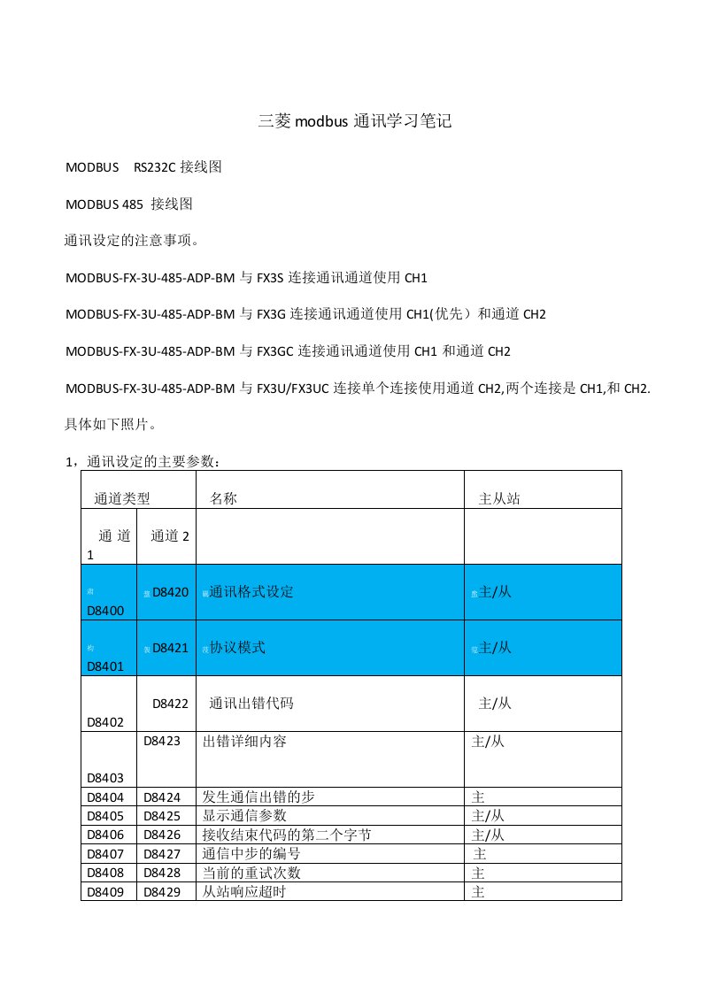 三菱modbus通讯学习笔记