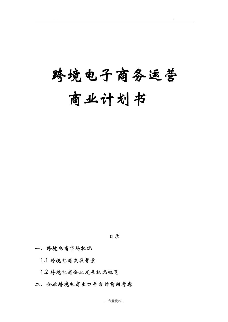 跨境电子商务运营商业实施计划书