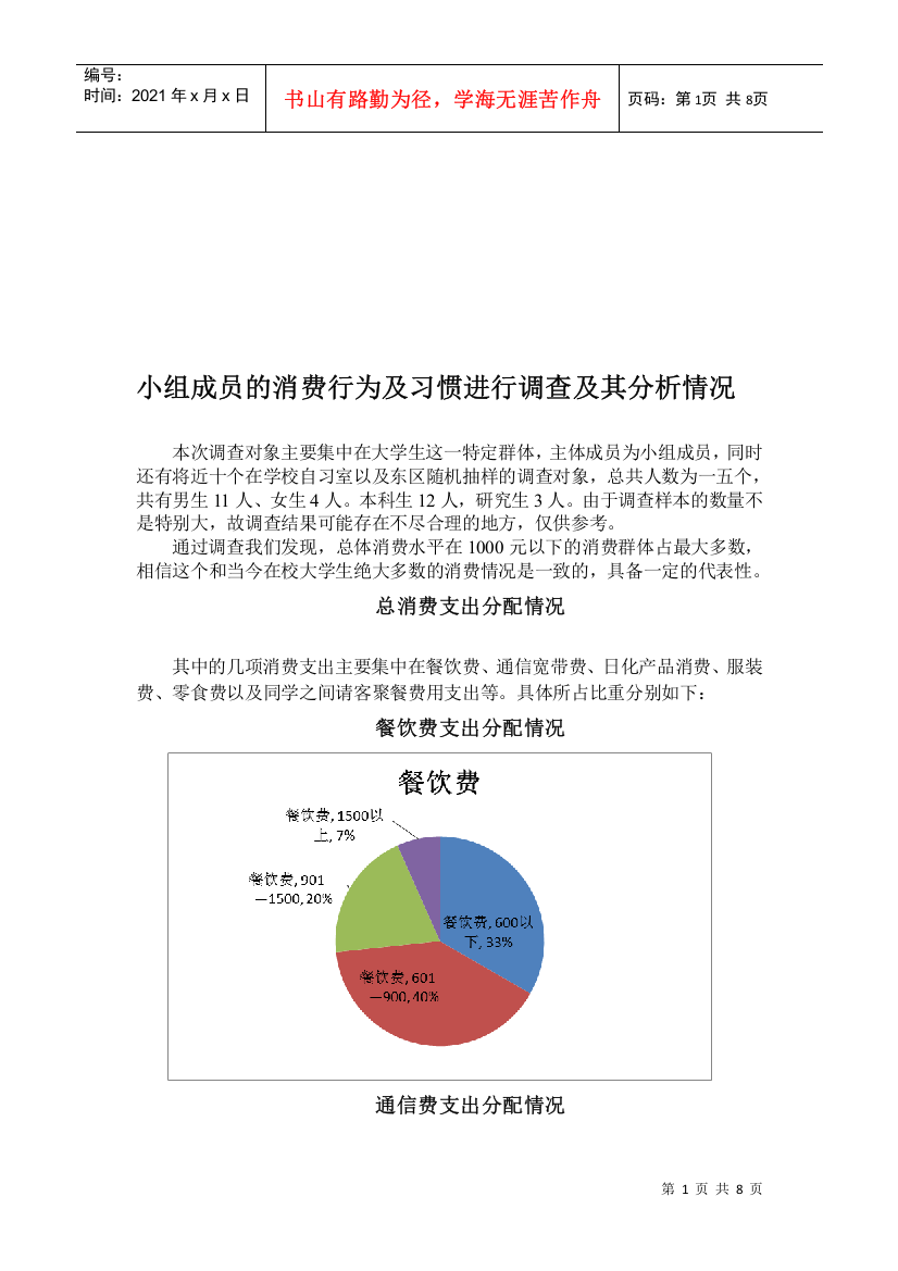 小组成员的消费行为及习惯的调查分析