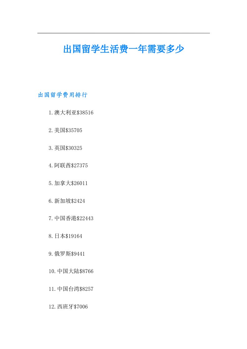 出国留学生活费一年需要多少