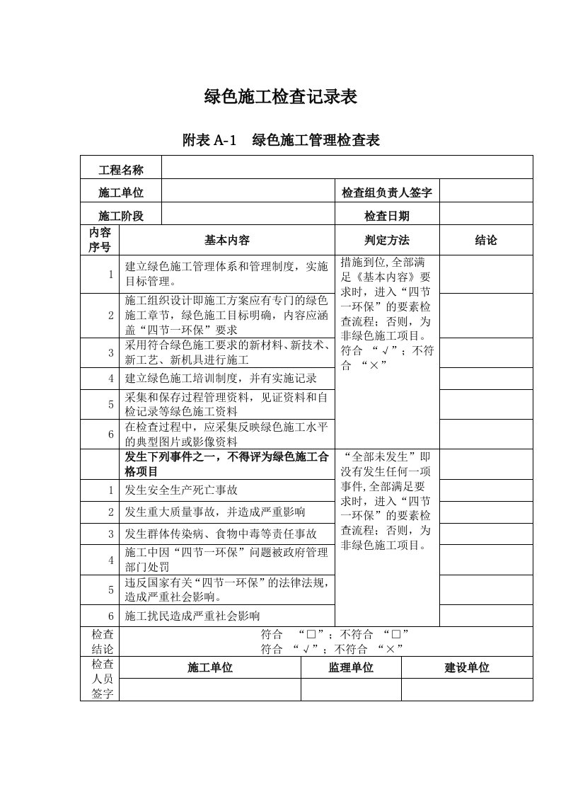 绿色施工检查记录表