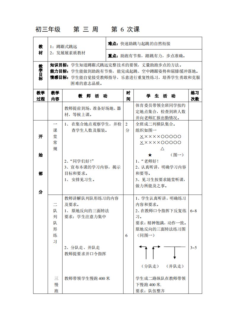 初三体育教案