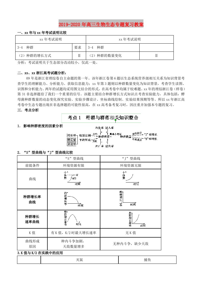 2019-2020年高三生物生态专题复习教案