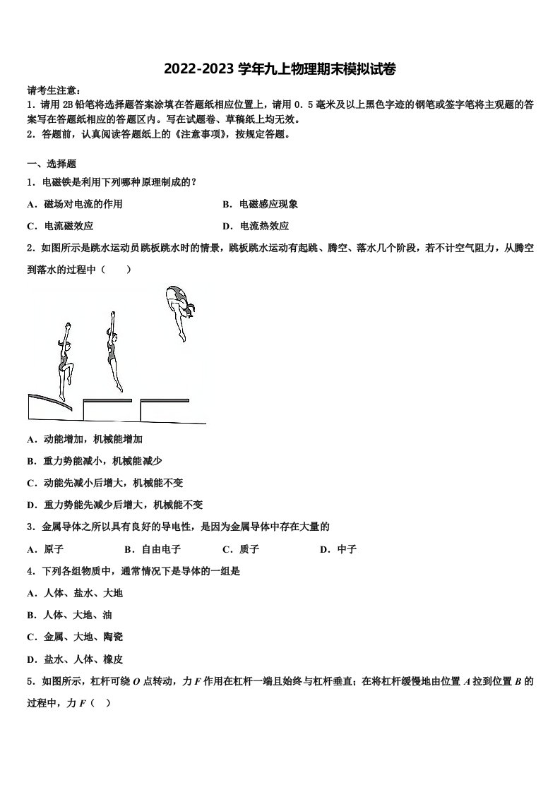 2023届河南省漯河市郾城区九年级物理第一学期期末联考试题含解析