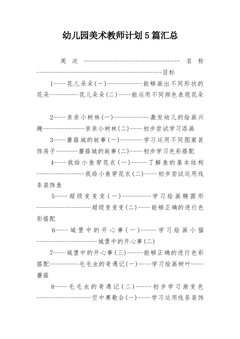 幼儿园美术教师计划5篇汇总