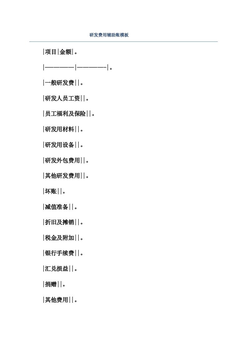 研发费辅助账模板