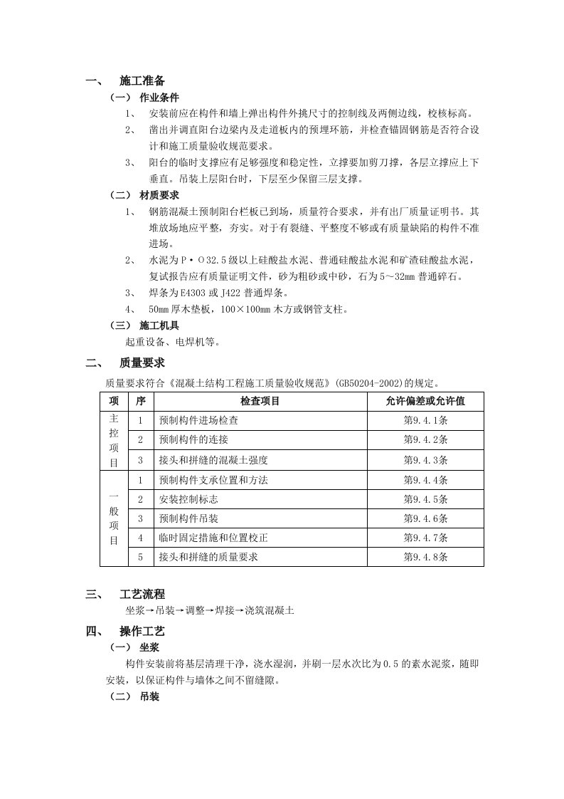 施工组织-001预制阳台栏板安装工程