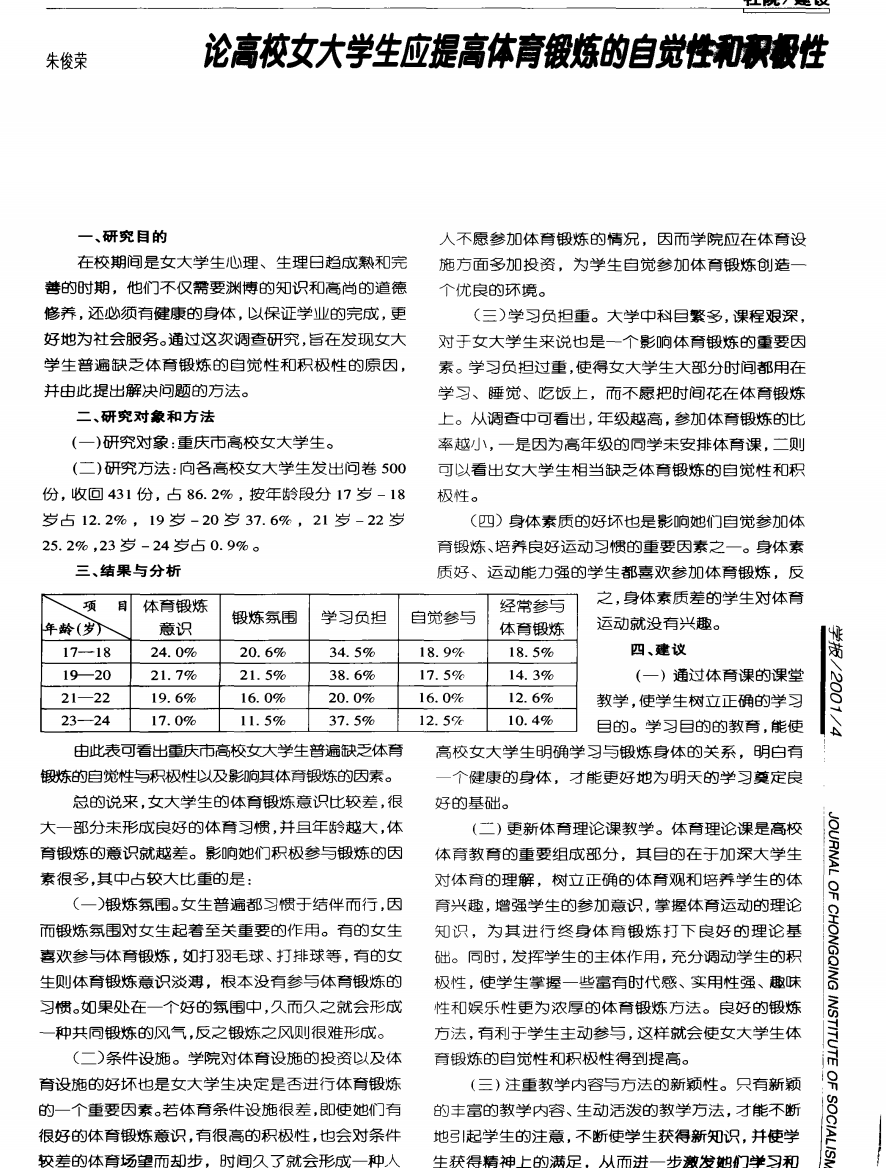 论高校女大学生应提高体育锻炼的自觉性和积极性