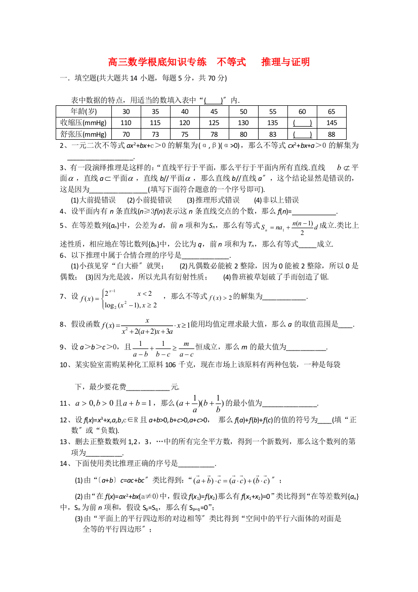 高三数学基础知识专练不等式推理与证明