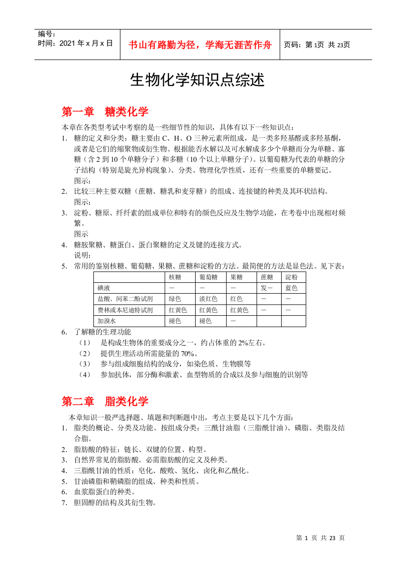 生物化学知识点综述