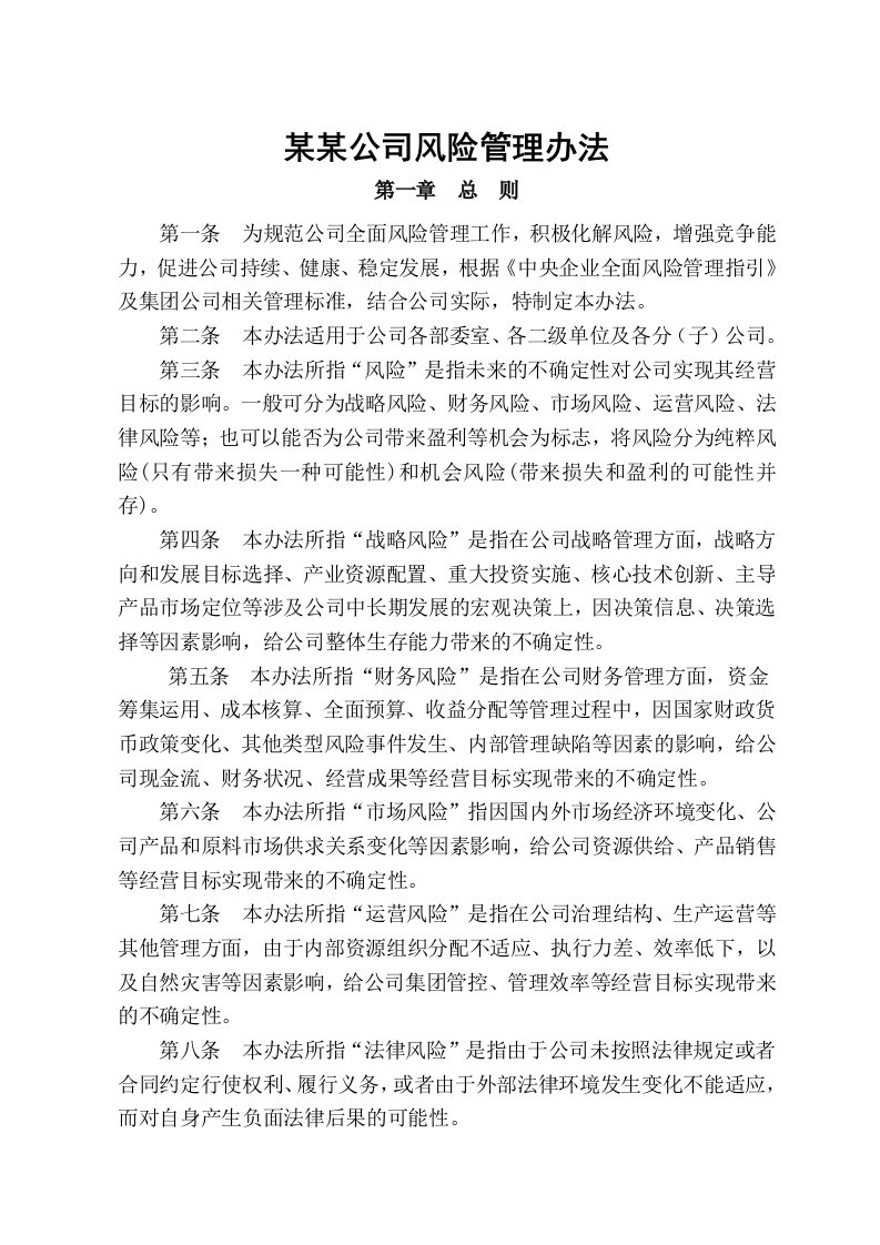 某公司风险管理办法