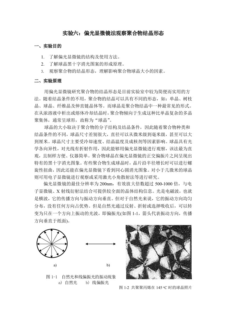 实验六偏光显微镜法观察聚合物球晶形态