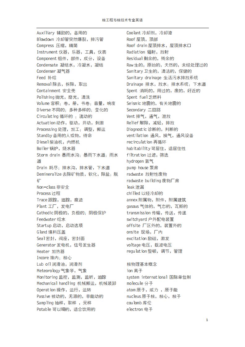 核工程与核技术专业英语