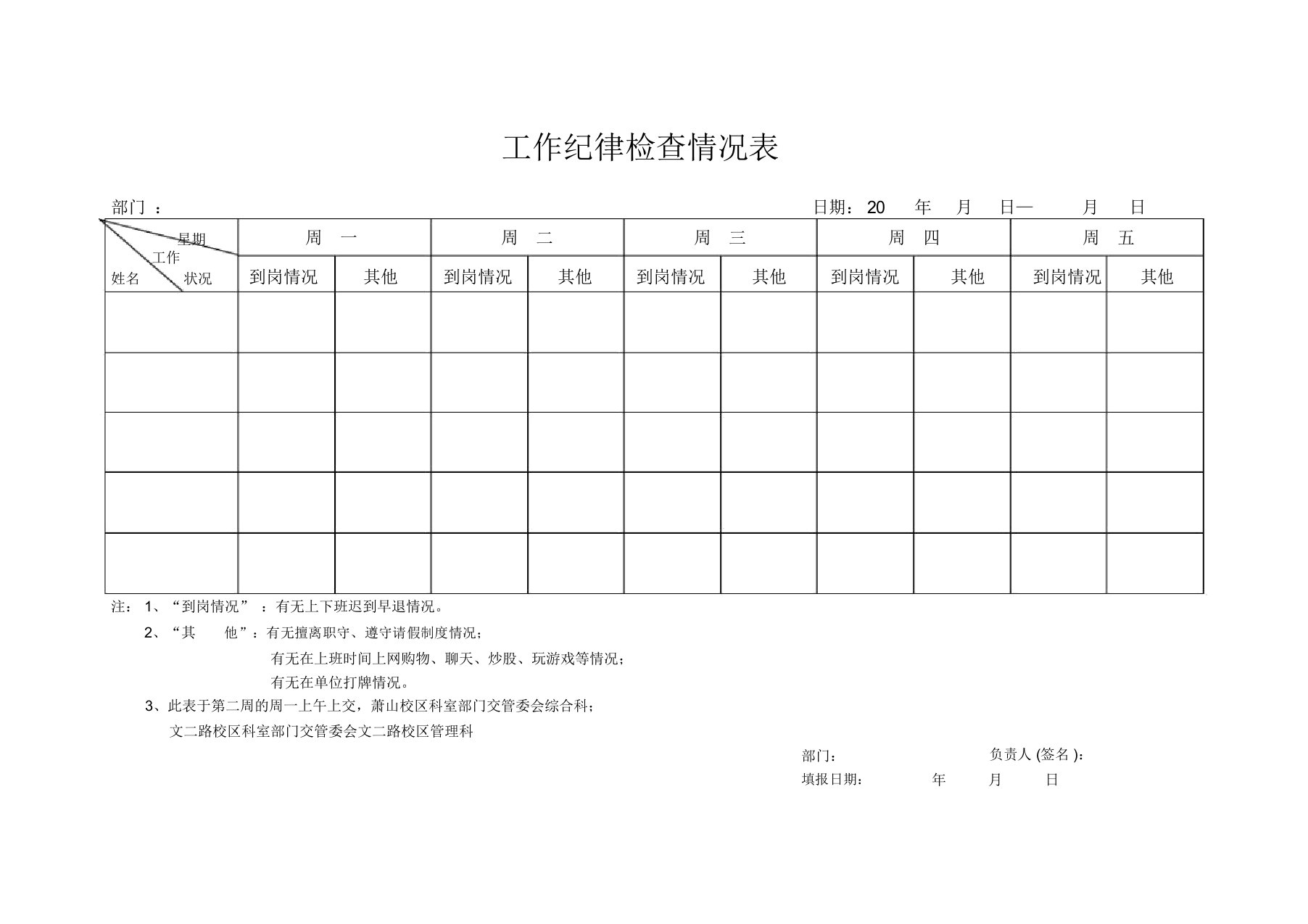 工作纪律情况检查表格