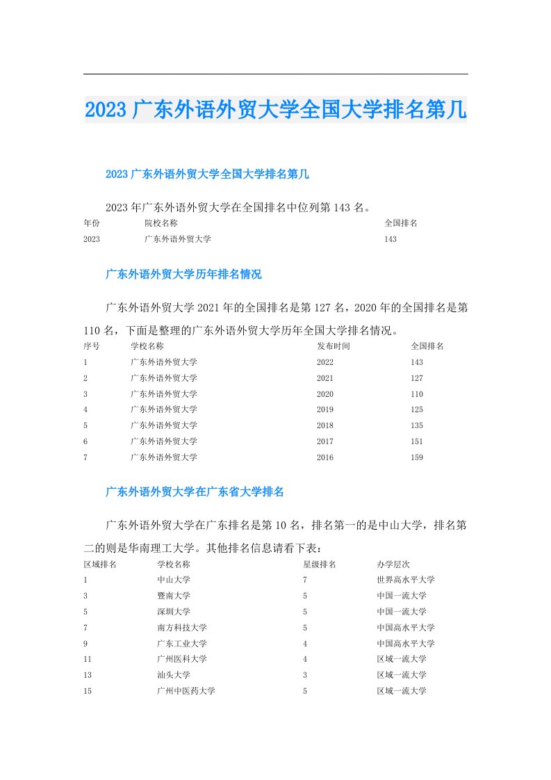 广东外语外贸大学全国大学排名第几