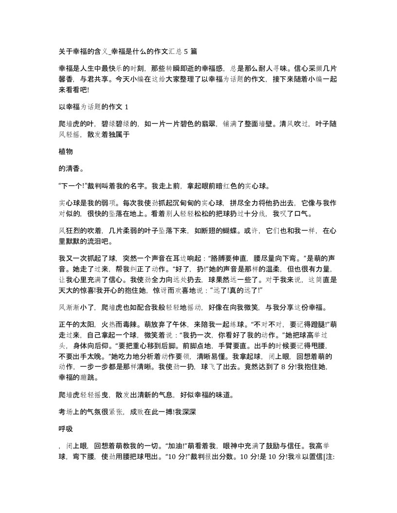 关于幸福的含义幸福是什么的作文汇总5篇