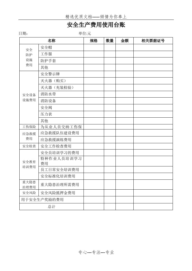 企业安全生产费用使用台账表(共4页)