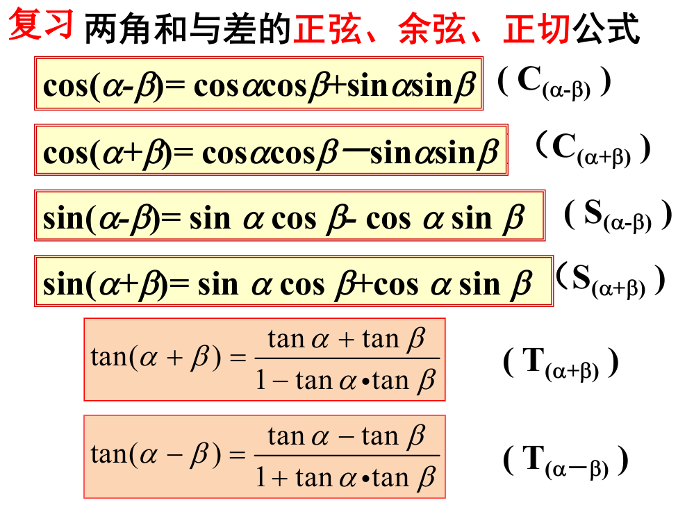 正弦、余弦与正切的二倍角公式