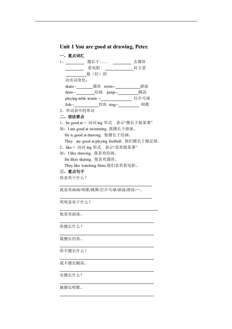 湘少版英语六年级下册复习要点1-10单元