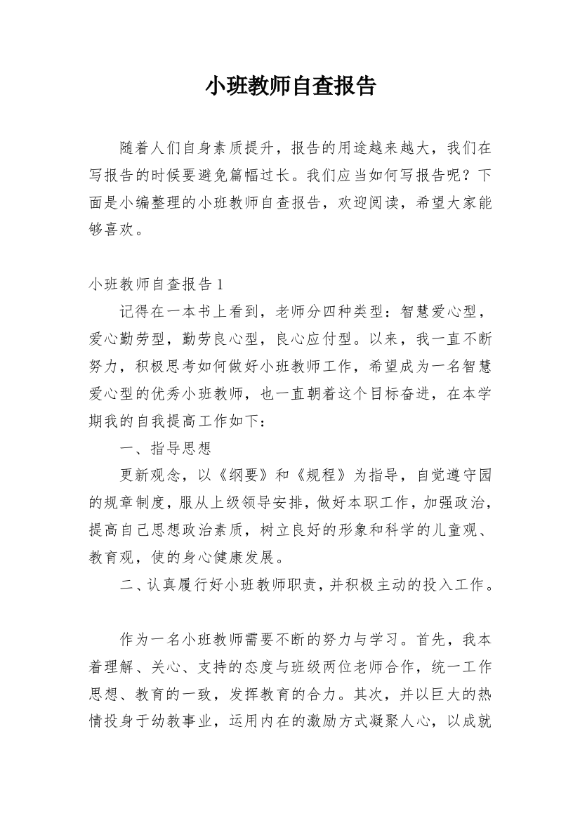 小班教师自查报告