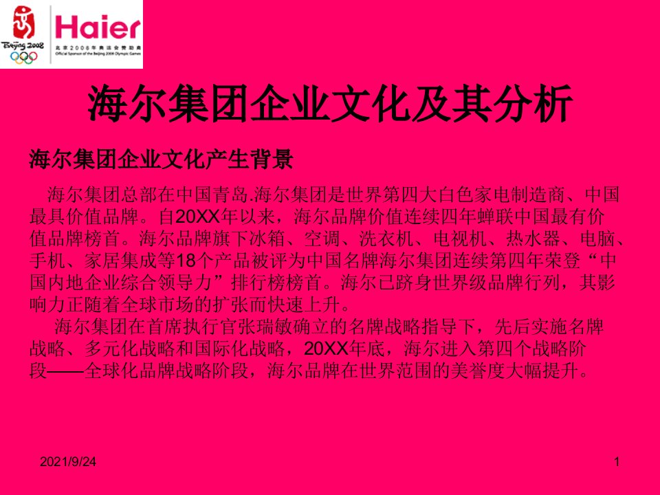 家电行业海尔Haier集团企业文化及其分析PPT32页