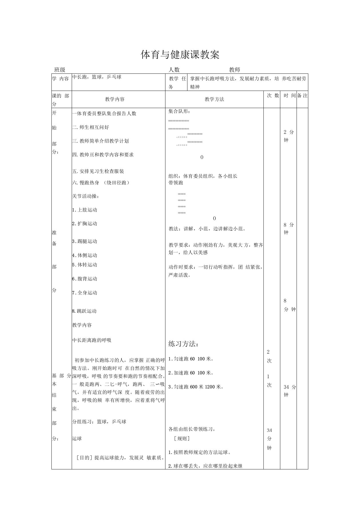 高中体育与健康课教案60个