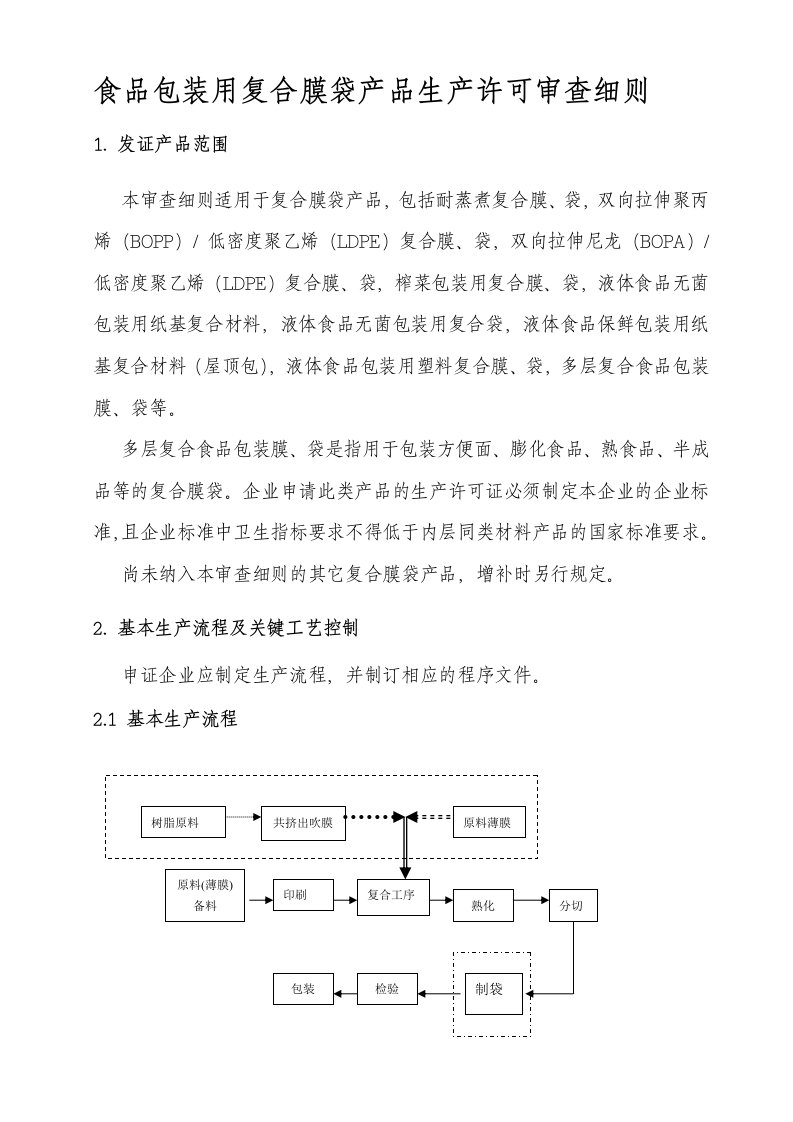 食品包装用复合膜袋产品生产许可审查细则