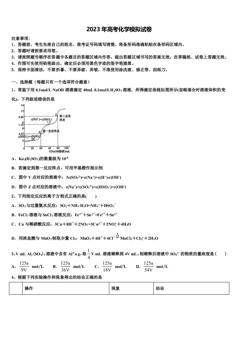 黑龙江省穆棱市2023届高三下第一次测试化学试题含解析