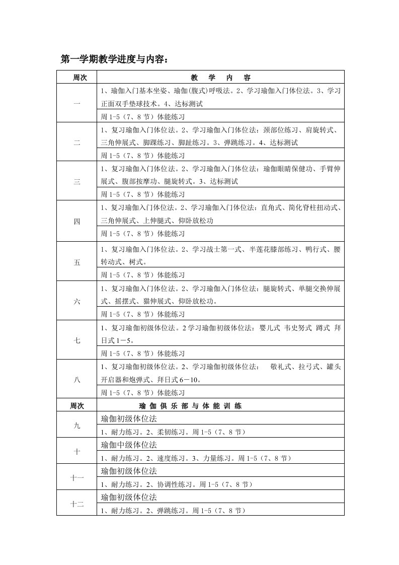 瑜伽教学计划