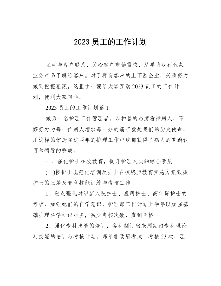 2023员工的工作计划