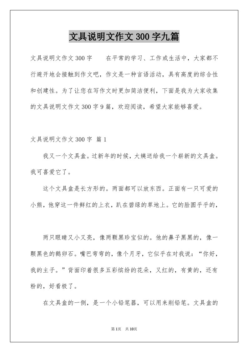 文具说明文作文300字九篇