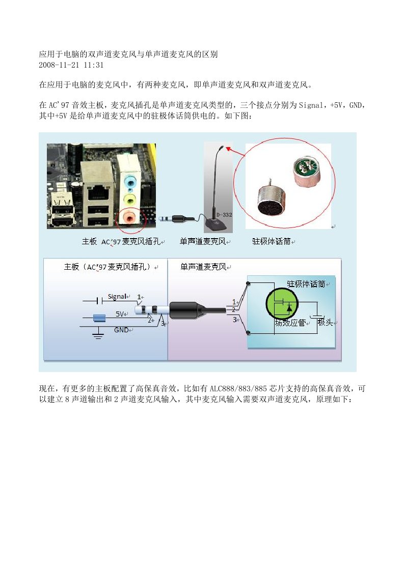 应用于电脑的双声道麦克风与单声道麦克风的区别