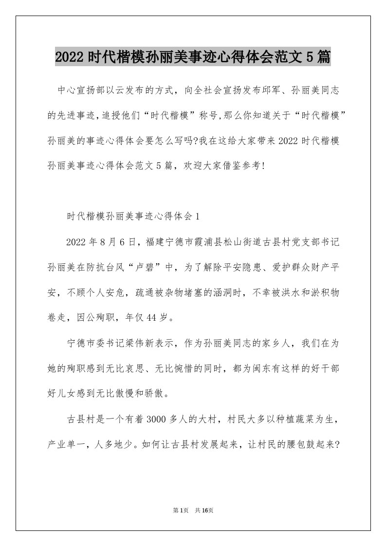 2022时代楷模孙丽美事迹心得体会范文5篇