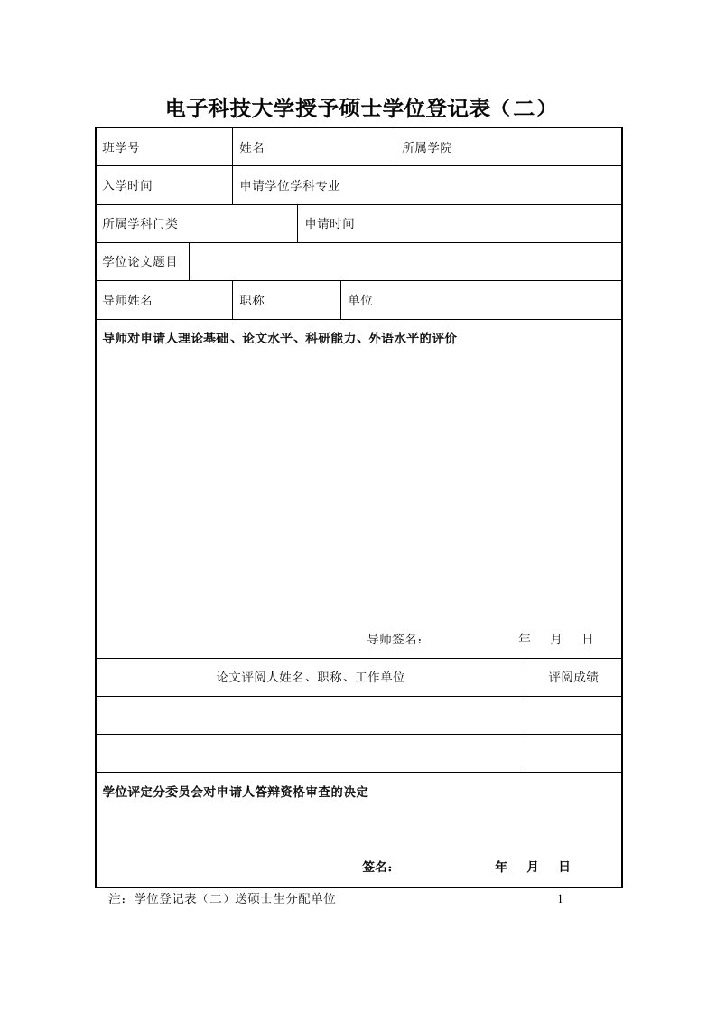 电子行业-电子科技大学授予硕士学位登记表二