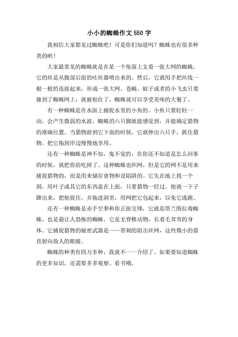 小小的蜘蛛作文550字