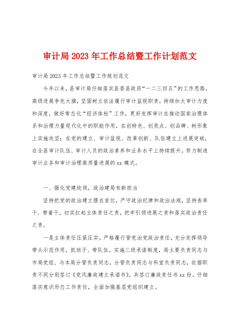 审计局2023年工作总结暨工作计划范文