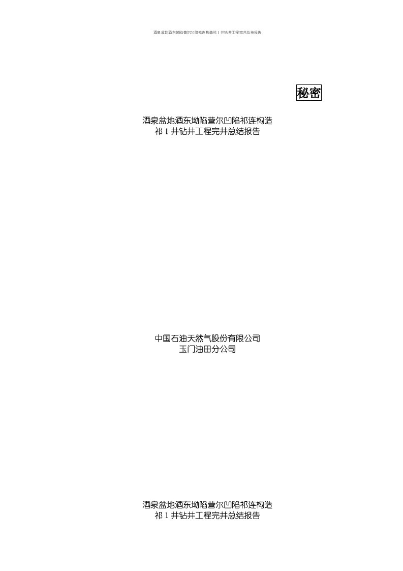 酒泉盆地酒东坳陷营尔凹陷祁连构造祁1井钻井工程完井总结报告