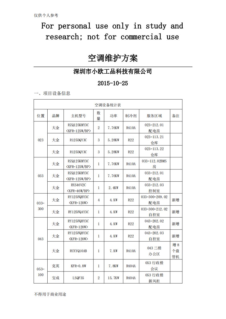 分体空调维保方案