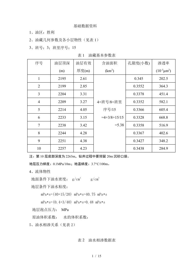 油藏工程课程设计范本