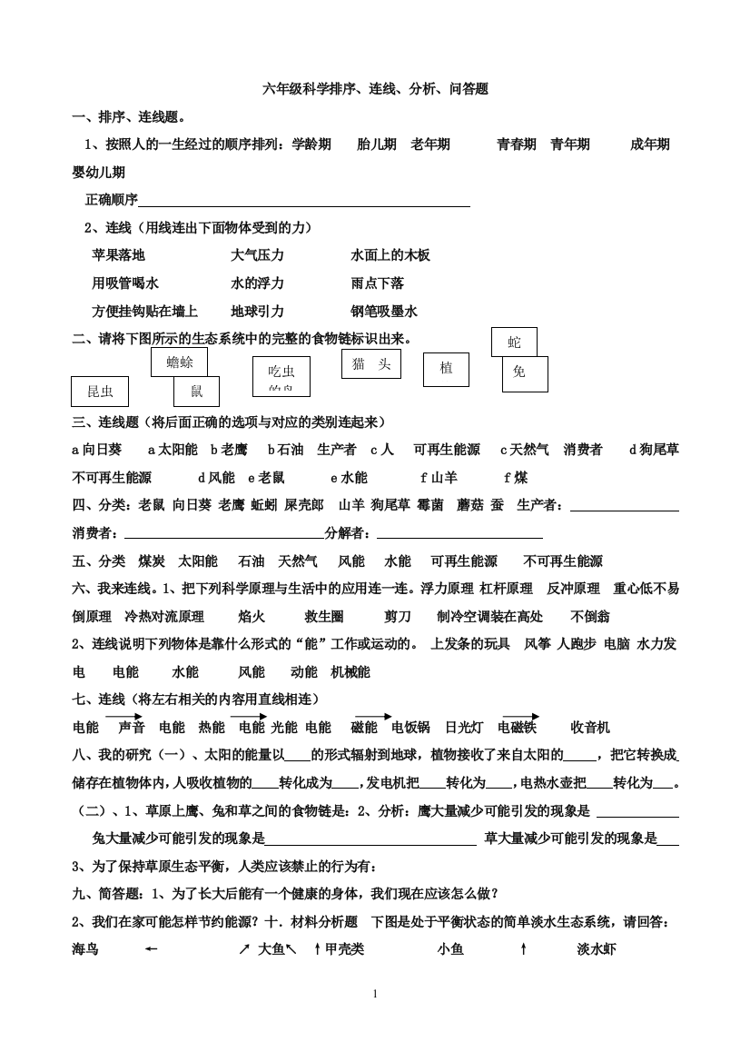 六年级科学排序