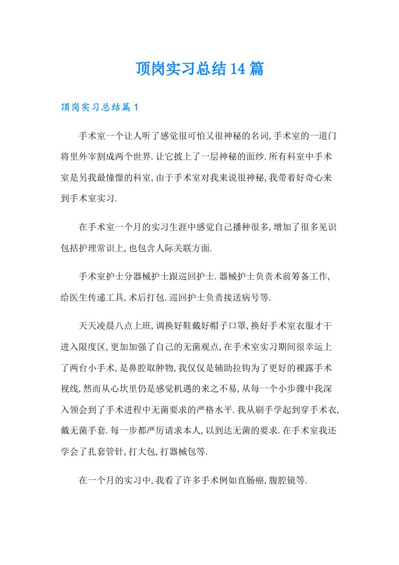 顶岗实习总结14篇