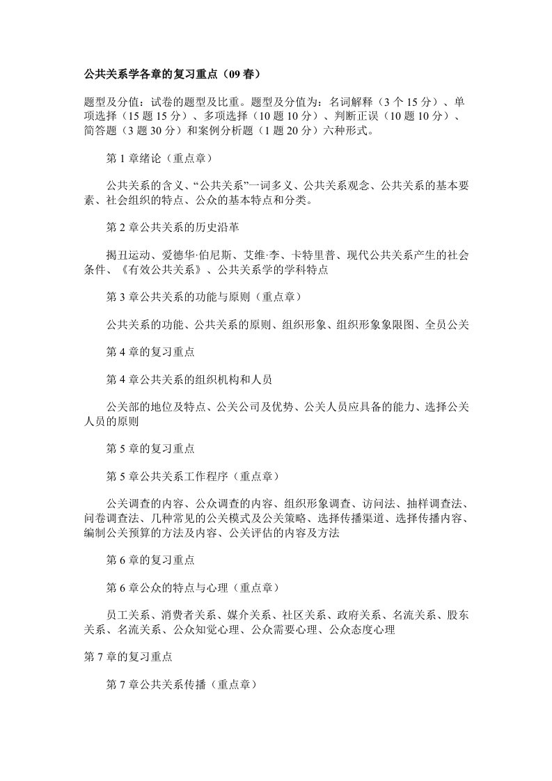 公共关系学各章复习简明重点