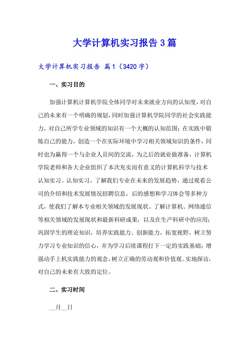 大学计算机实习报告3篇