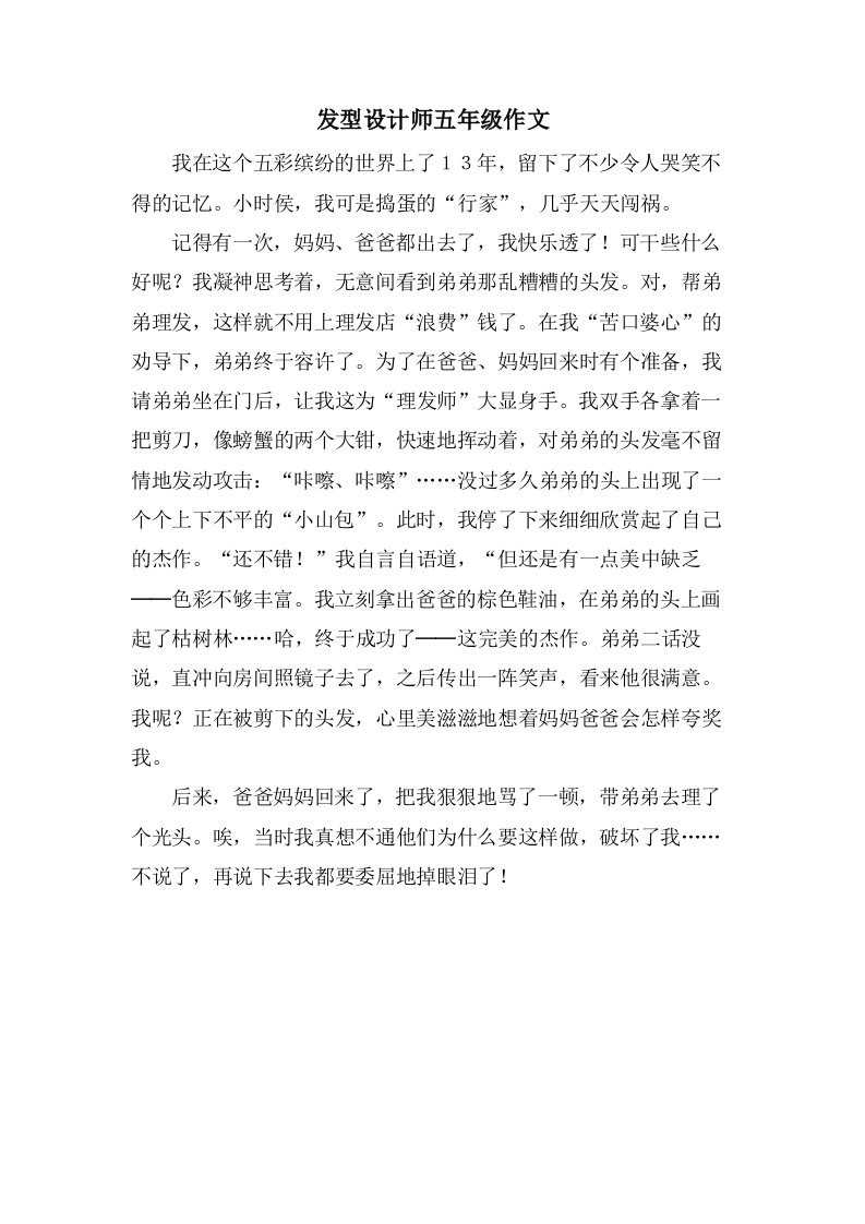 发型设计师五年级作文