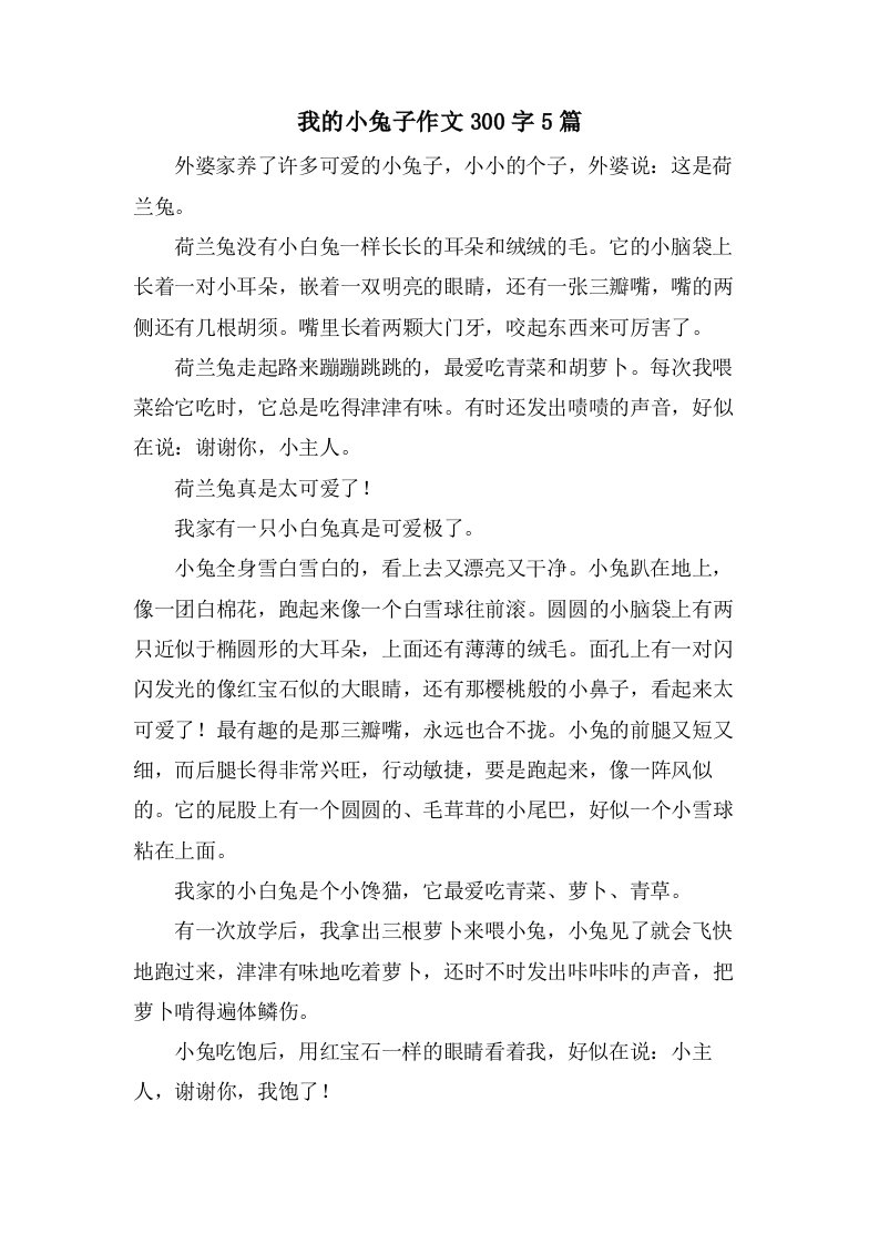 我的小兔子作文300字5篇