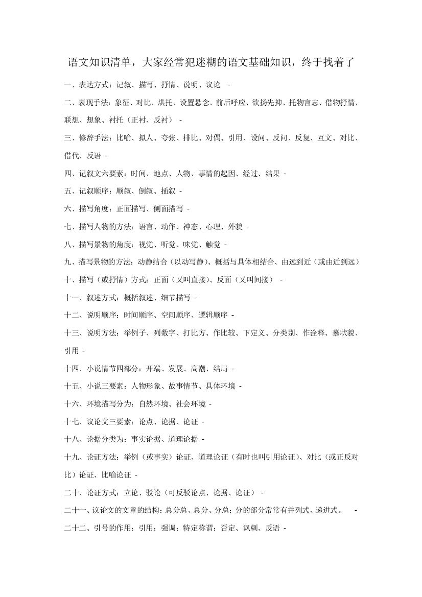 语文学科知识清单