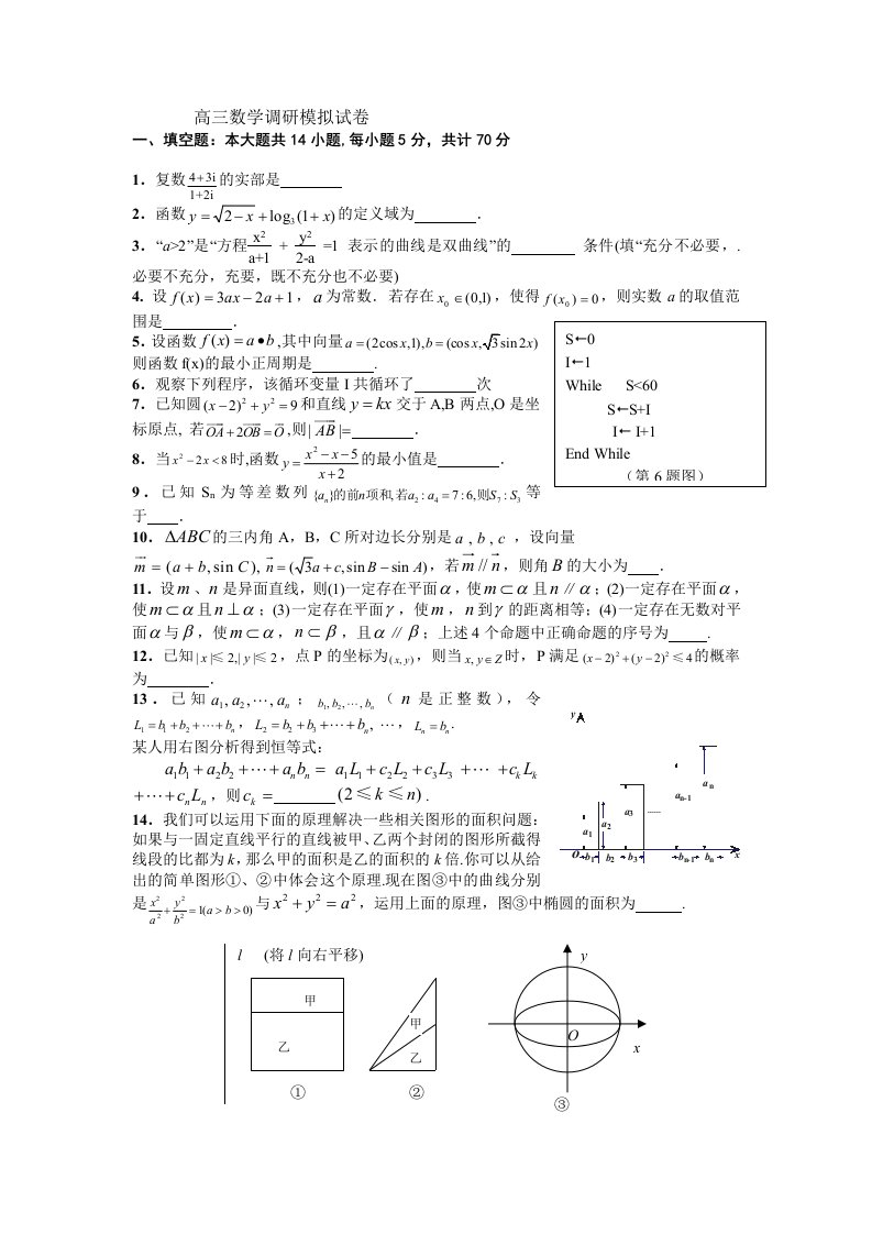 江苏省江阴成化高中高三数学调研模拟试卷二