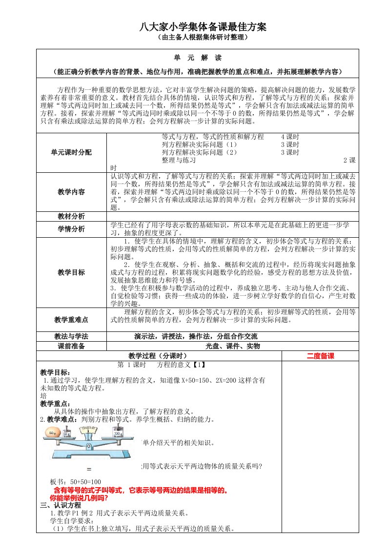 2016最新苏教版五年级数学下册第一周教案集体备课