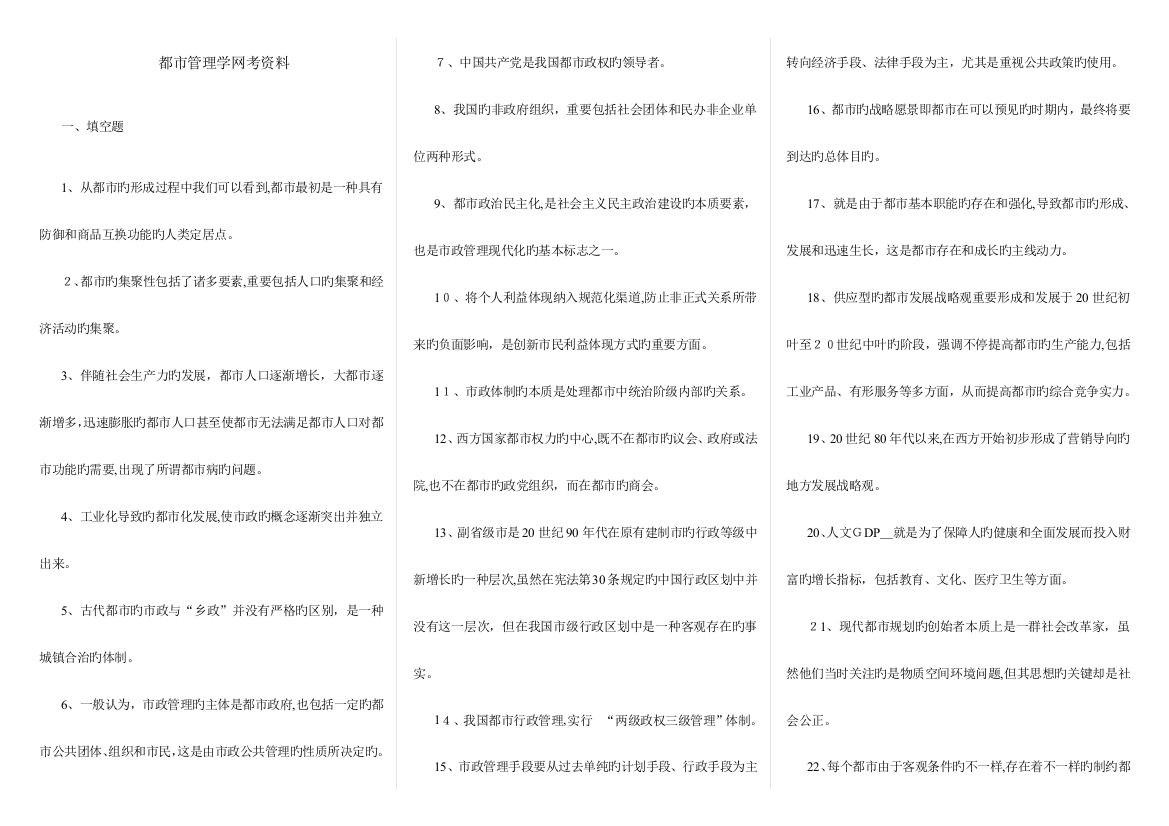 2023年城市管理学题库资料打印